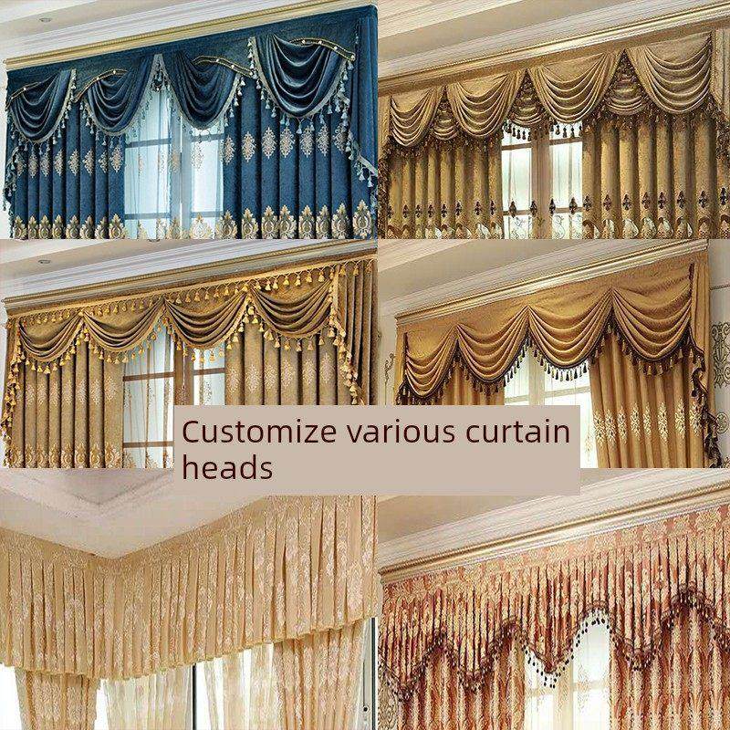 定制各种欧式简约卧室客厅飘别墅宫廷窗帘帘头款式窗幔魔术贴成品
