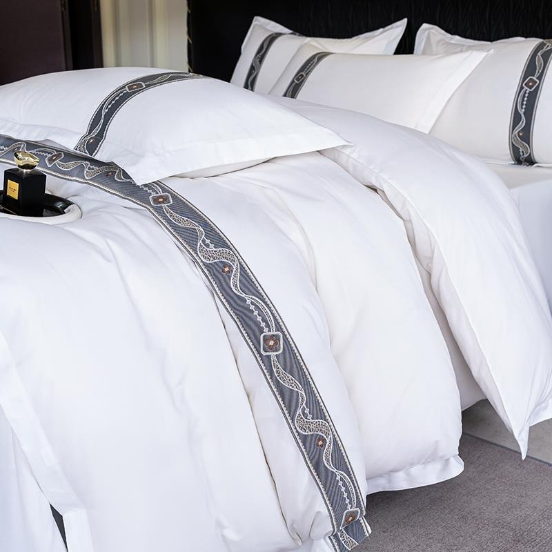 民宿酒店床品四件套宾馆床上用品纯白布草被套床单旅馆三件套专用