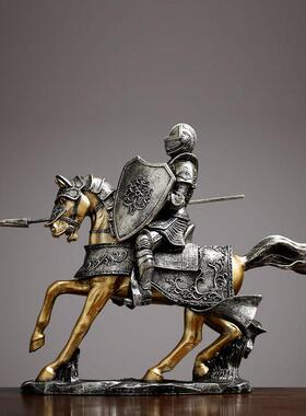 北欧轻奢铠甲骑士马到成功摆件创意中式客厅办公室装饰品开业礼品