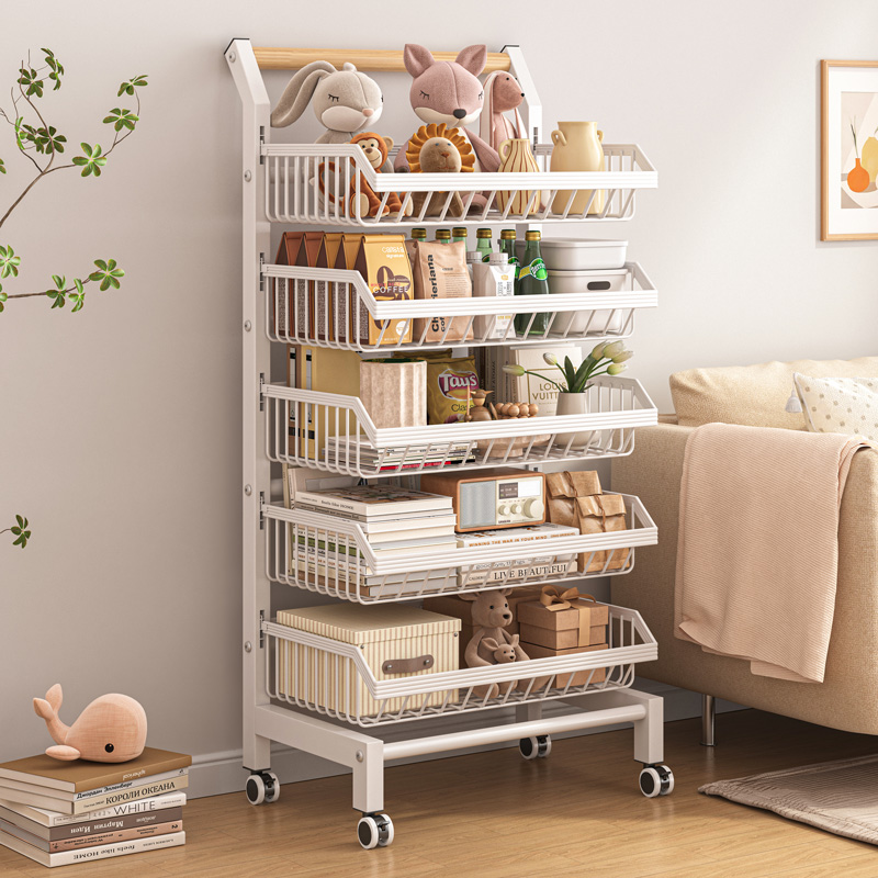 可移动书架置物架家用客厅收纳架落地多层带轮小推车卧室简易书柜