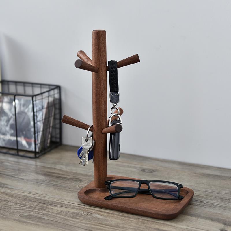 创意实木挂咖啡马克杯子架乌檀木玄关钥匙首饰挂架桌面收纳整理架