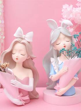 创意轻奢入户爱丽丝捧花收纳家居客厅电视柜装饰桌面摆件结婚礼物