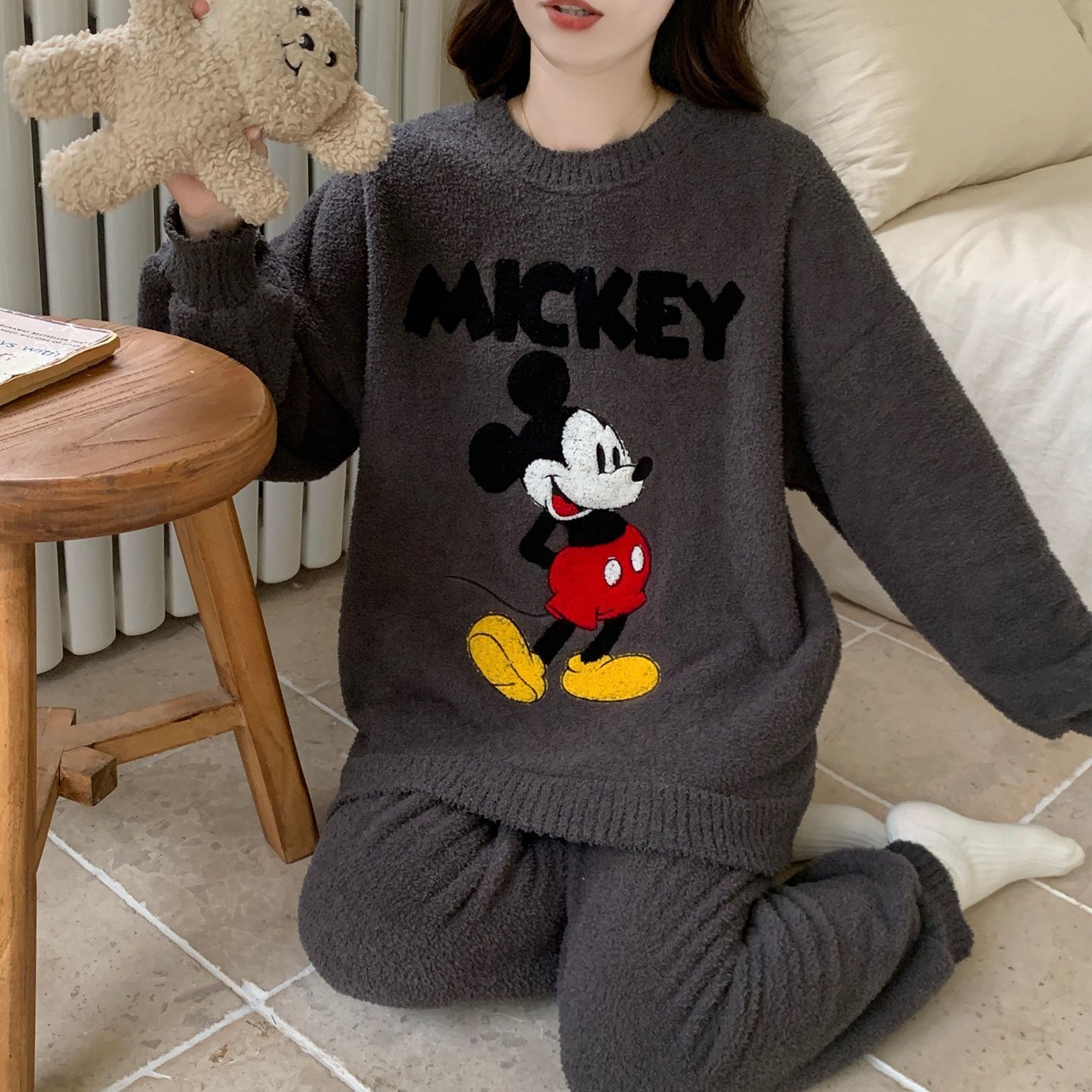 半边绒睡衣女冬款日系可爱