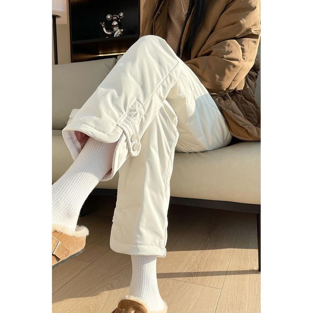 摇粒绒裤女冬季外穿时尚2024款加绒加厚保暖九分直筒阔腿棉裤