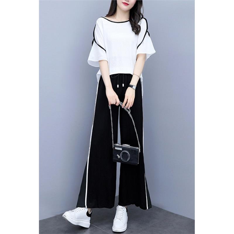 胖妹妹时尚套装女2023新款韩版显瘦遮肉洋气减龄阔腿裤女两件套