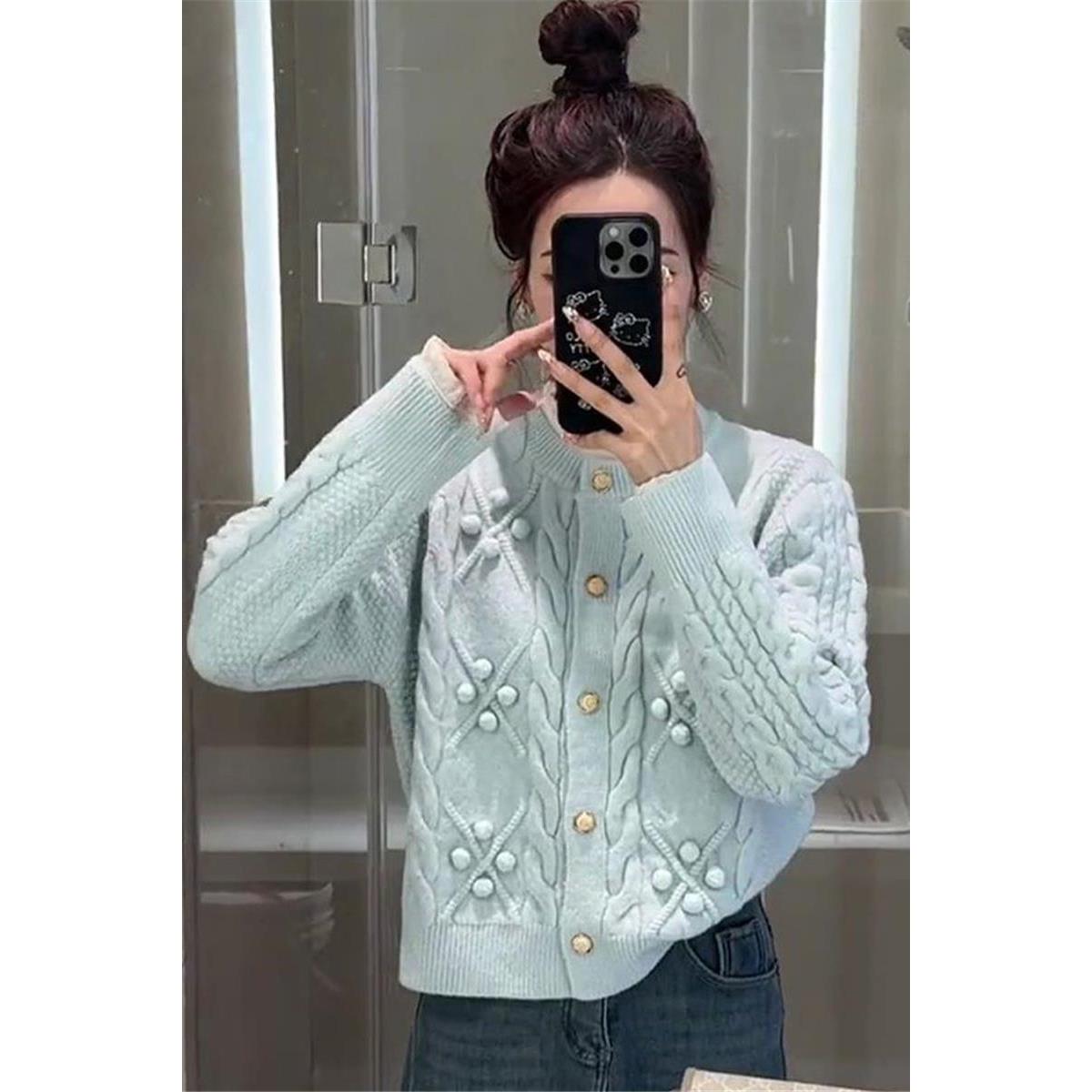 小香风麻花短款开衫毛衣女