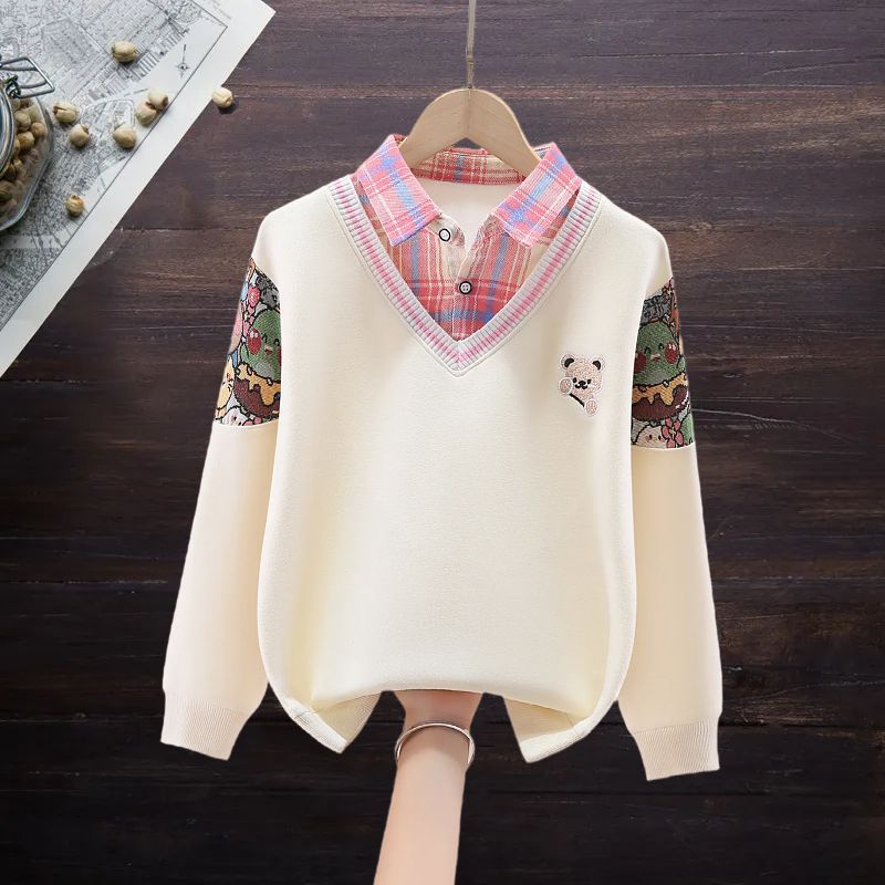 女孩子卫衣假两件春秋款时