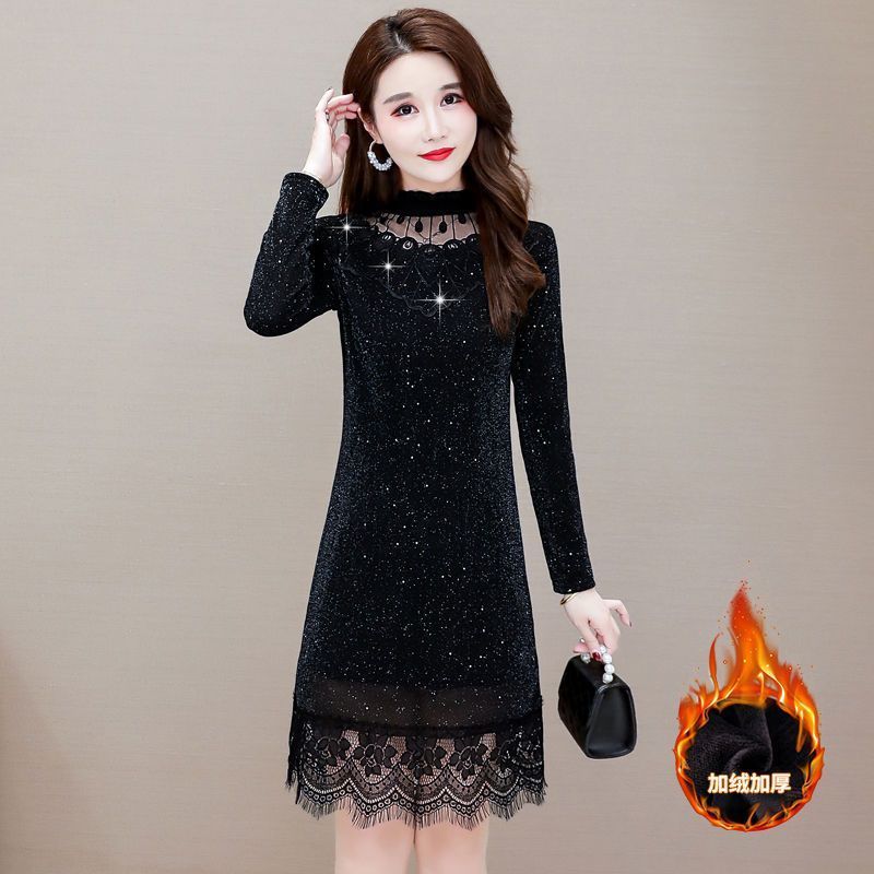 冬季时尚半高领中长款蕾丝