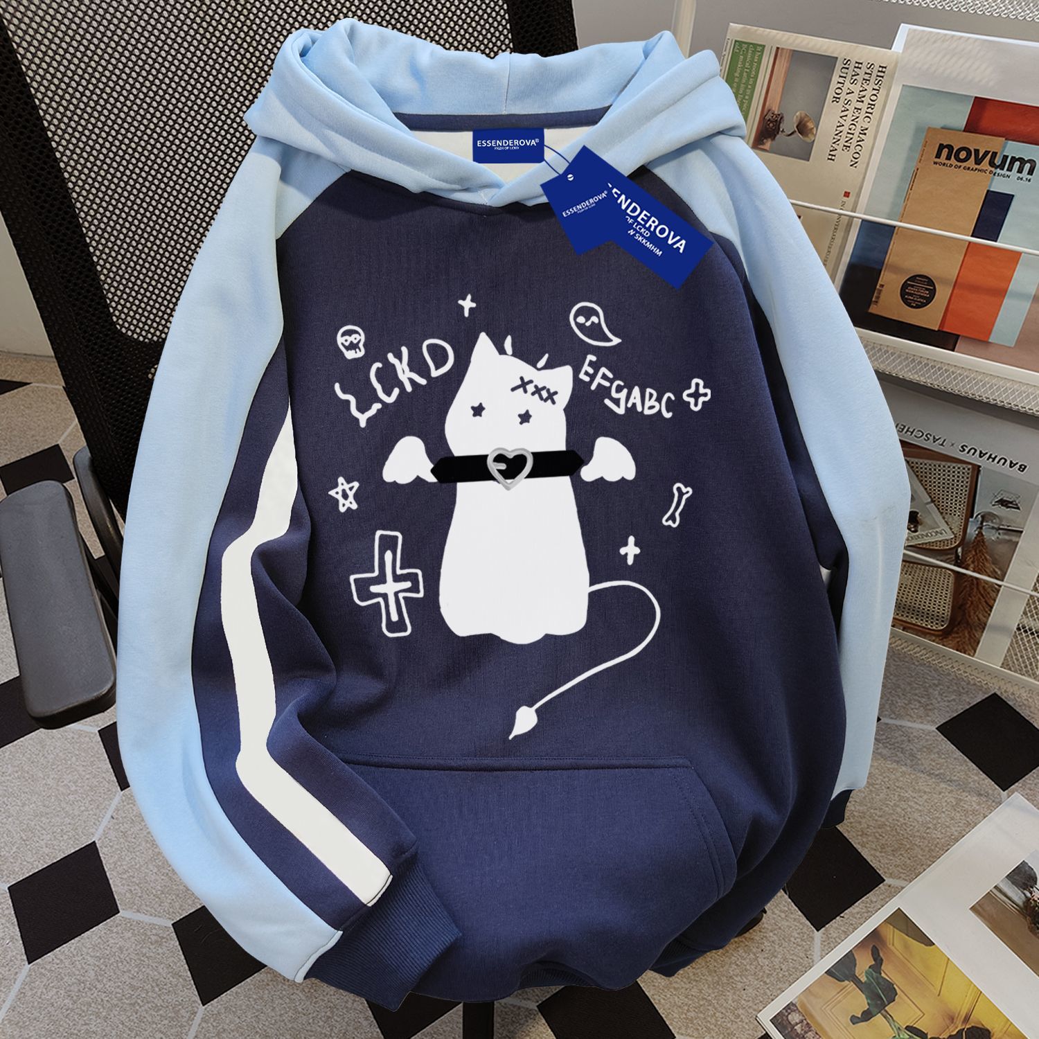 100纯棉复古可爱字母连帽