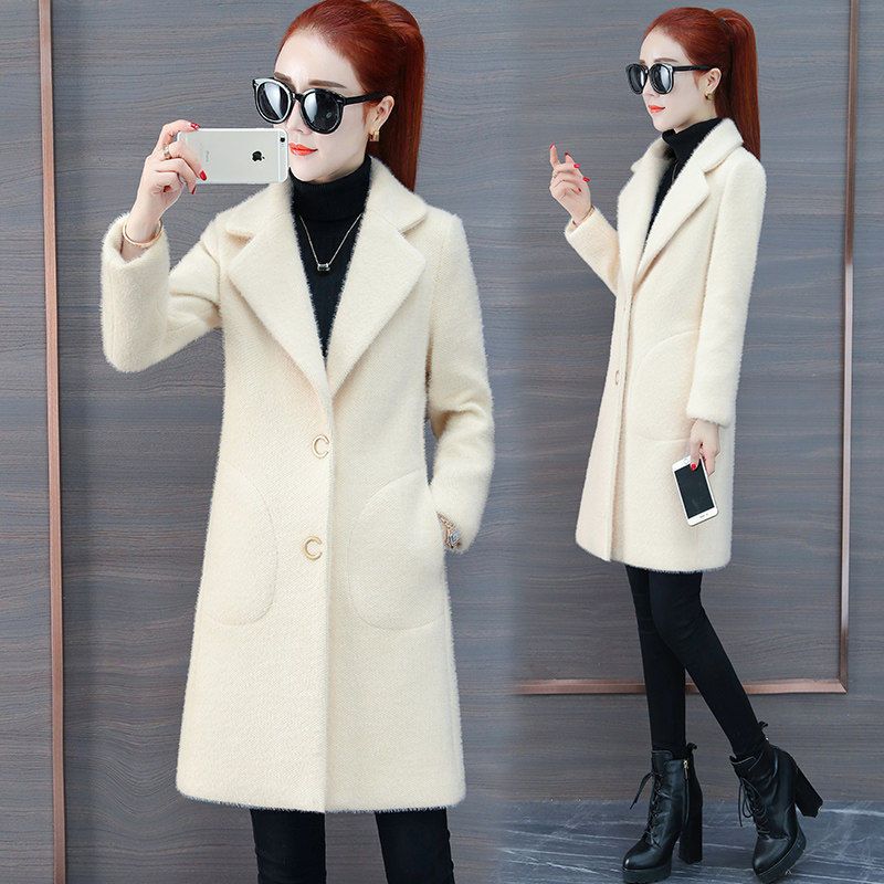 黄金水貂绒毛呢外套女2024