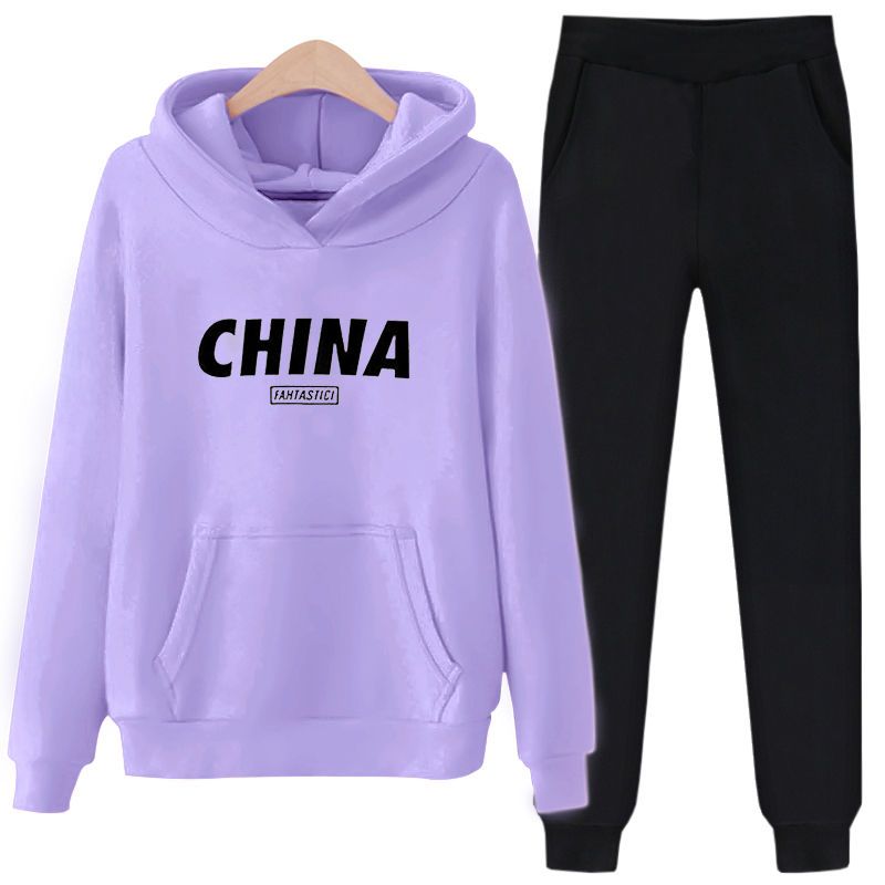 2025秋冬长袖加绒加厚连帽卫衣套装女学生休闲运动套装女