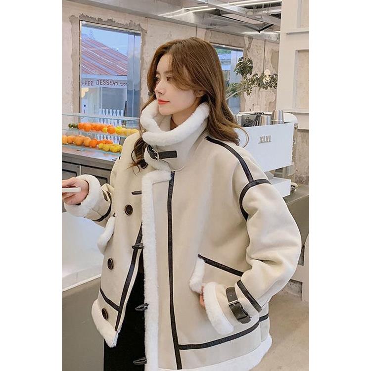 皮毛一体羊羔加绒厚外套女