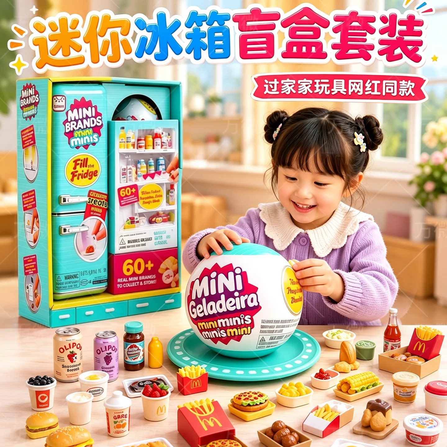 迷你冰箱套装玩具过家家微缩冰箱MINI brands美食球潮玩盲盒六一3