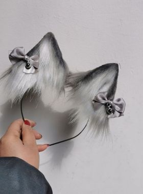原创仿真兽耳猫耳朵发箍 可爱蝴蝶结铃铛多色lolita头饰KC头箍cos