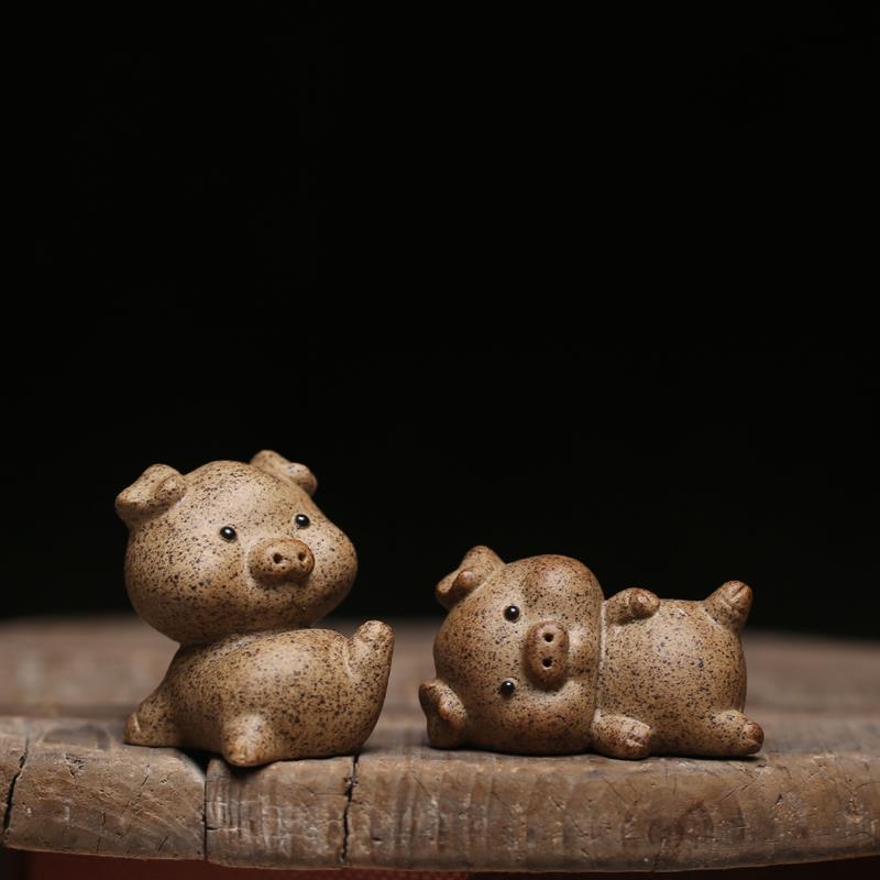 躺平摆烂小猪 创意陶砂茶宠茶玩小摆设可爱卡通生肖送礼手把件