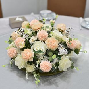 仿真花假花宴会装饰圆形桌花酒店餐厅转盘中间桌面装饰摆件餐桌花