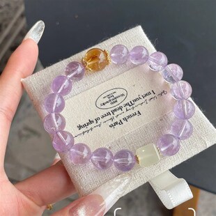 天然紫水b晶紫塔晶手錬紫幽灵紫气东来招财事业黄水晶手串上岸必
