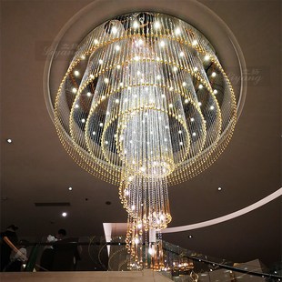 复式楼水晶大吊灯客厅酒店大厅楼中楼挑空灯现代新款别墅中空吊灯