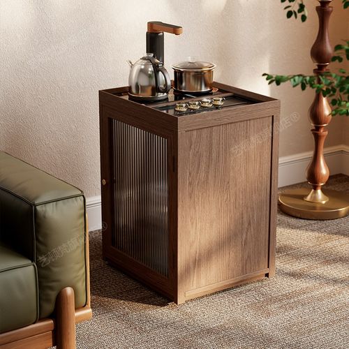 现代白蜡木实木移动茶几可泡茶烧水一体中古风沙发边几阳台泡茶桌