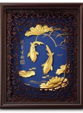 金箔画连年有余 客厅装饰画送领导朋友高档礼品公司定Z制桌面摆件