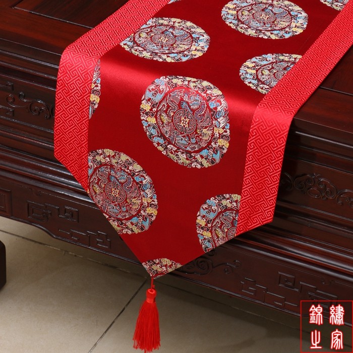 古典桌旗盖布织锦缎茶几布艺中式美式欧式现代圆形餐桌布餐垫套装