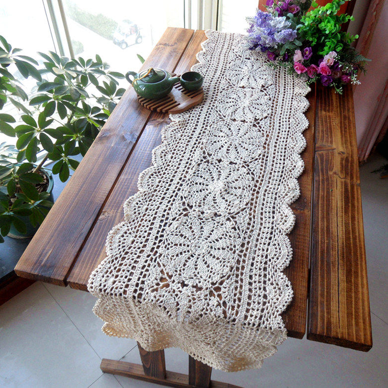 纯棉手工钩花桌布简约镂空编织白色清新桌旗田园钩针勾花米色台布,居家布艺,桌旗,淘宝优惠券,粉丝福利购,淘宝优惠卷