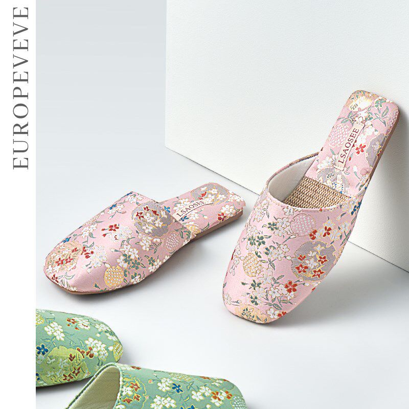 2024新中式风女式春夏居家用防滑办公室内地板静音亚麻四季凉拖鞋