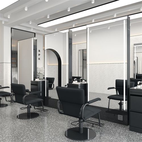 美发店落地全身镜台理发店带灯单双面镜子发廊专用款不锈钢烫染镜