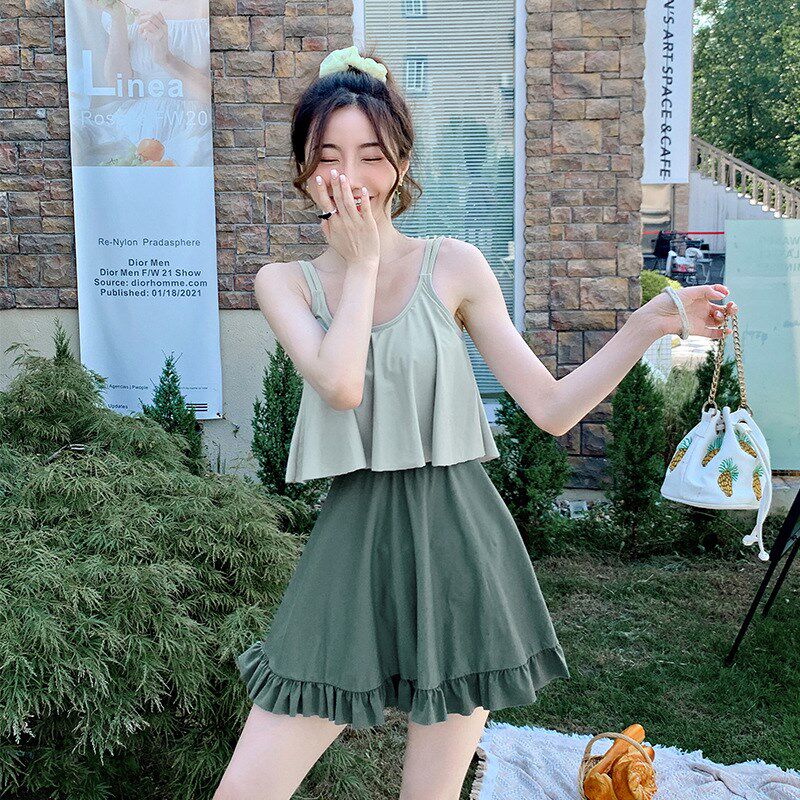 韩版连体泳衣女夏学生少女小胸聚拢保守遮肚显瘦游泳衣泡温泉泳装