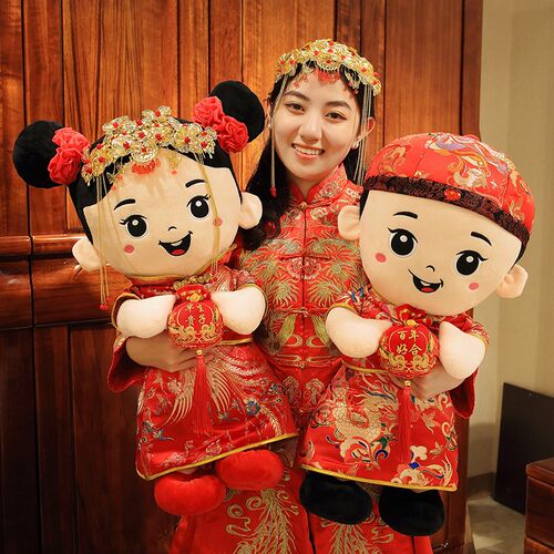 幸福一生婚庆娃娃一对婚房x压床摆件公仔玩偶新人结婚礼物喜娃