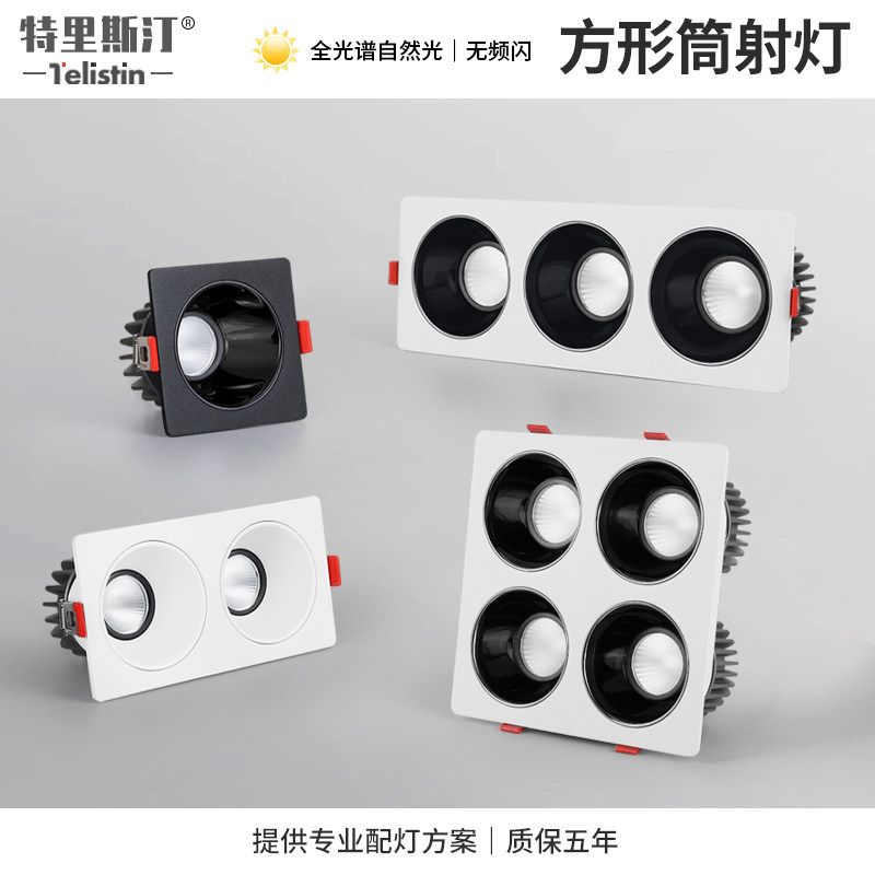 单头双头三头四头嵌入式射灯无主灯长方形防O眩天花吊顶格栅灯筒