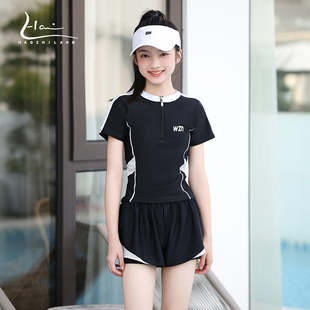 女大童泳衣分体保守游泳馆竞速女孩初高中生泳装青少年12岁带胸垫