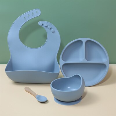硅胶餐盘宝宝喂养餐具套装婴儿硅胶碗分格餐具儿童吸盘餐盘餐碗勺