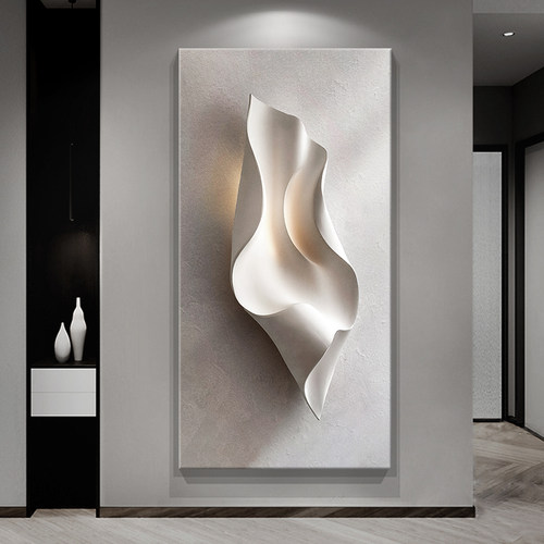 高级感入户门玄关l装饰画浮雕立体感走廊过道尽头壁画简约现代挂