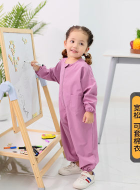 儿童连体罩衣秋冬季全身防水w宽松宝宝画画婴儿爬爬服吃饭防脏罩