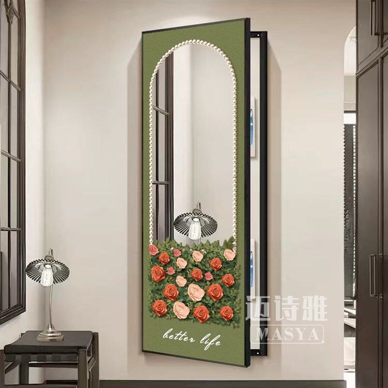 法式奶油风推拉全身镜电表箱装饰画穿衣镜可遮挡配电箱电闸箱挂画