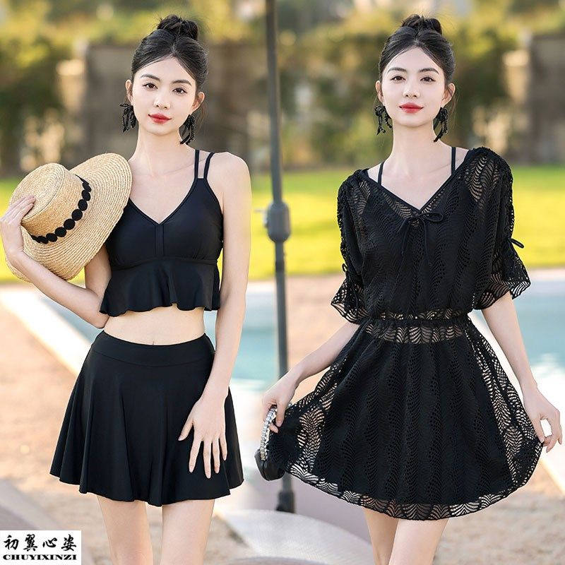 大码泳衣女胖mm分体三件套比基尼长款罩衫遮肚显瘦保守泡温泉泳装