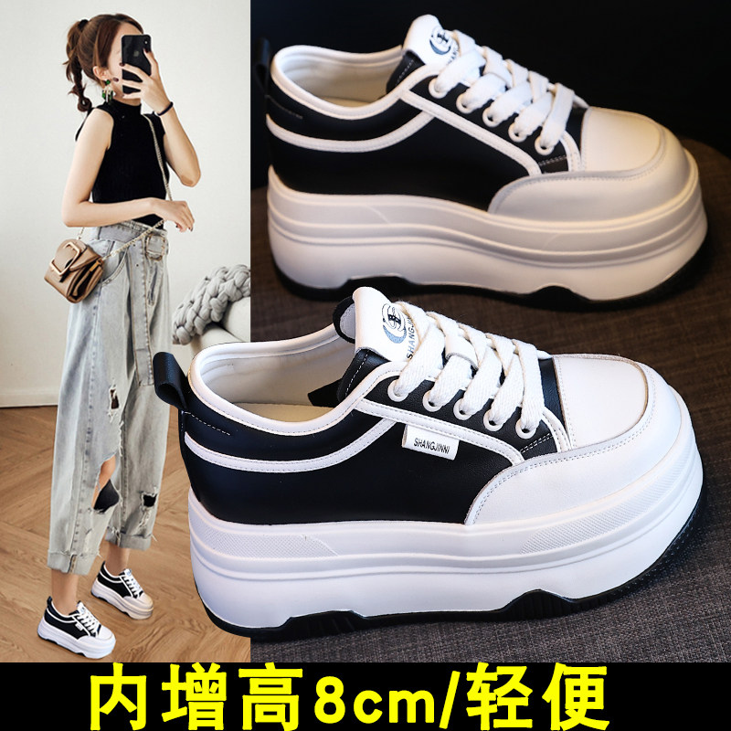 内增高女鞋超火2025春季新款爆款秀气轻便小个子松糕厚底小白鞋女