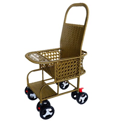 8轮双层侧包婴儿仿藤推车竹编儿童车轻便夏季仿藤椅竹子车易清洗