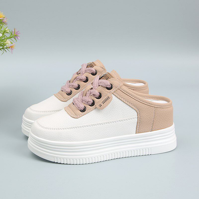 厚底松糕休闲鞋小个子内增高8cm半拖鞋包头无后跟小白鞋懒人鞋女