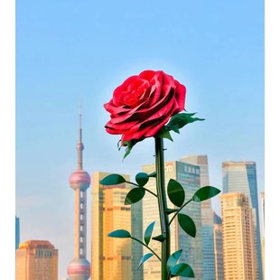 大型铁艺仿真玫瑰花雕塑户外广场商业街网红橱窗布置美陈装 饰摆饰