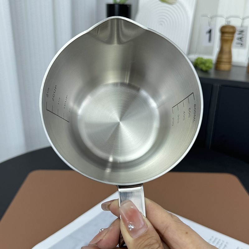 早餐打蛋 304不锈钢迷你奶锅三层钢户外加厚烘焙刻度量杯热油小锅