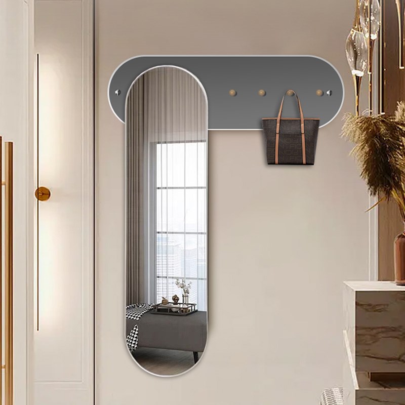 新疆壁挂试衣镜全身镜镜子挂衣架一体贴墙穿衣镜玄关衣帽架