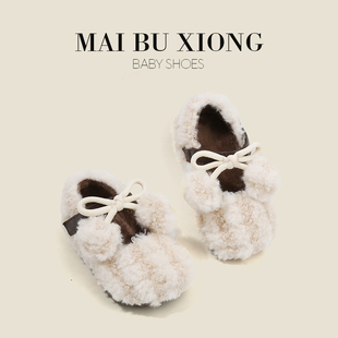 女宝宝公主鞋加绒棉鞋软底婴x儿鞋子秋冬保暖童鞋一岁小童毛毛鞋
