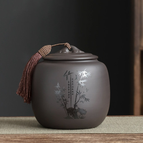 紫砂茶叶罐密封罐存储普洱茶罐家用 防潮K雕刻中式陶瓷罐透气空罐