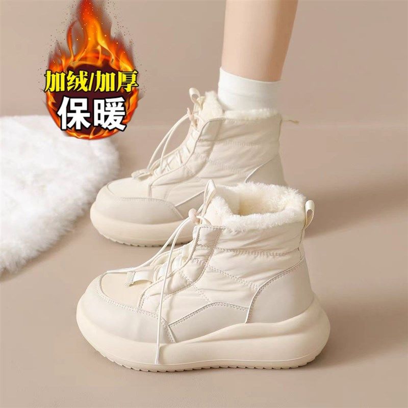 厚底雪地靴女2025新款冬季加绒保暖马丁短靴防水防滑高帮棉鞋34码