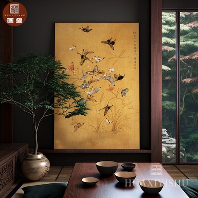 【画玺】木质一体漆画万蝶图挂画客厅玄关家用沙发后背景墙装饰画