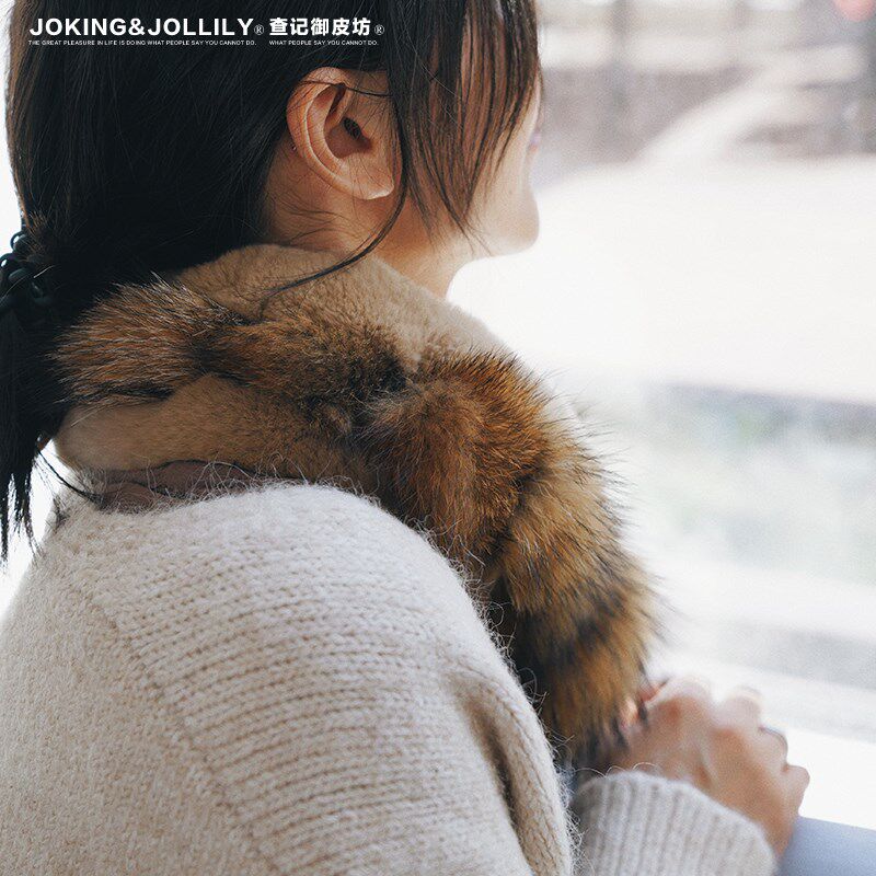 [御皮坊]围巾女冬季韩版百搭双面毛皮草獭兔真毛围脖毛领子貉子毛