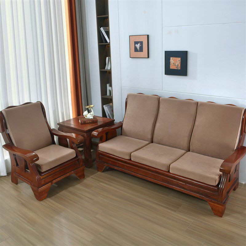 老式实木红木沙发坐垫靠垫一体可拆洗加厚海绵冬季三人木头椅垫子