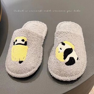 灰色拖鞋家居室内女冬季毛绒情侣拖鞋家用防滑黑色男士包头可爱